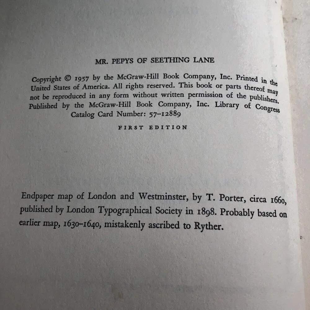 Mr. Pepys Of Seething Lane A Narrative By Cecil Abernathy 1957 HC SIGNED